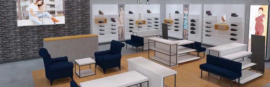 Render de una propuesta de decoración para una tienda