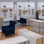 Render de una propuesta de decoración para una tienda